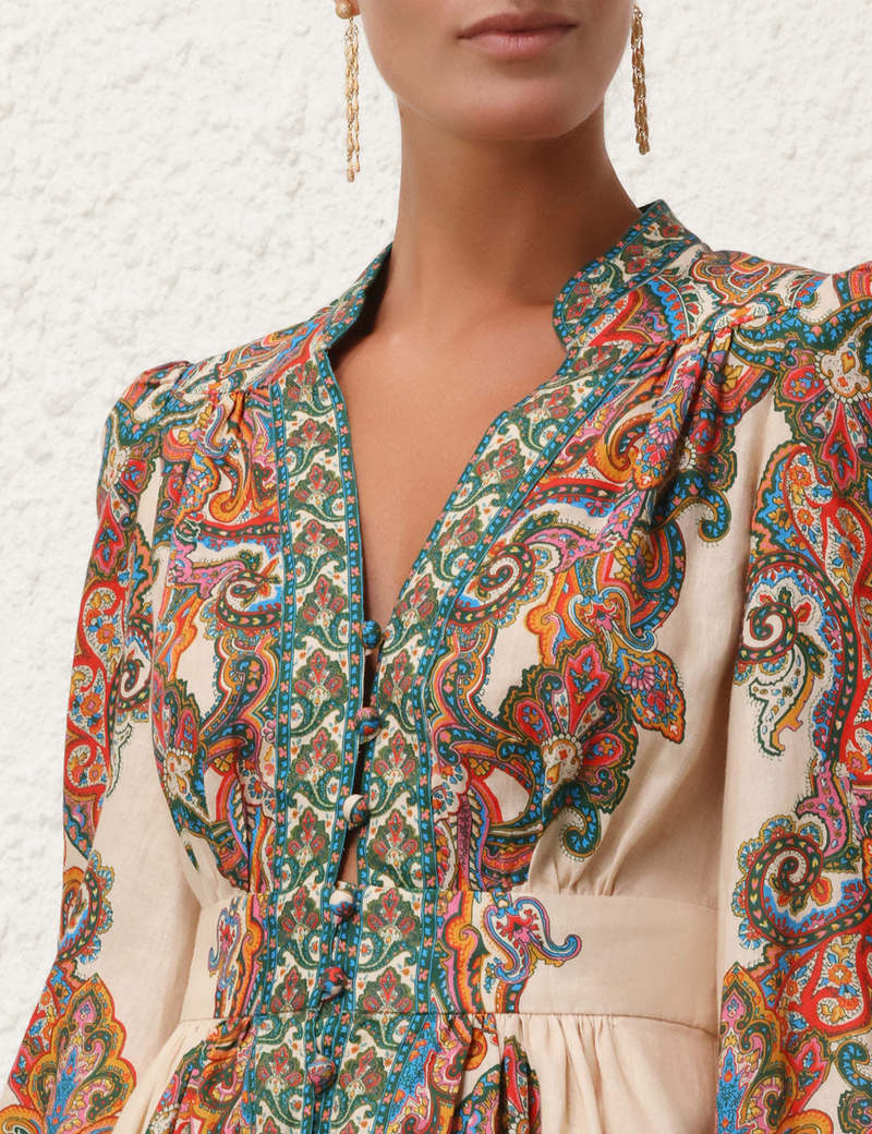 【Zimmermann】Ottie Plunge paisley linen minidress Ottie Plunge paisley linen minidress in multicoloured