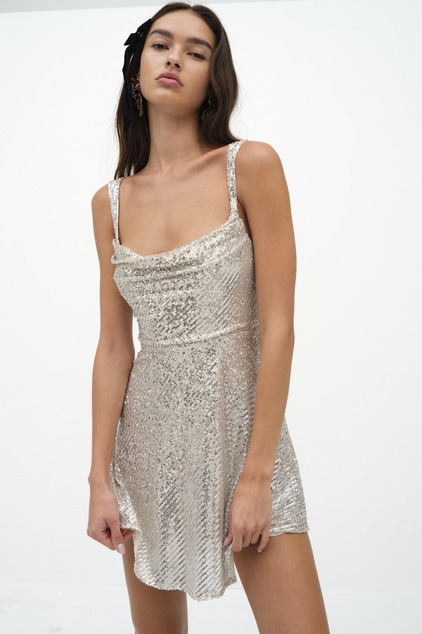 For Love & Lemons Candice Mini Dress - Silver | Garmentory