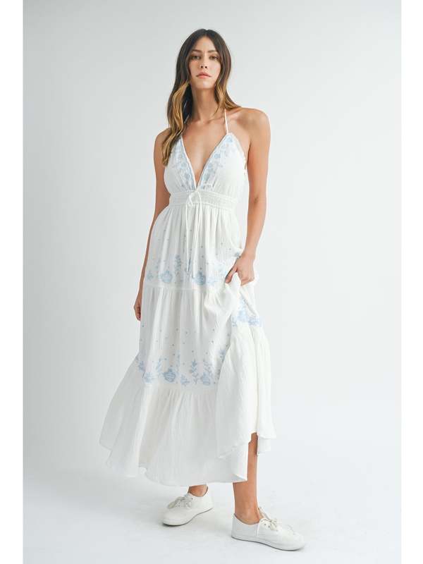 Mable Kaizen Embroidered Maxi Dress - Off White | Garmentory Mable Kaizen Embroidered Maxi Dress - Off White | Garmentory
