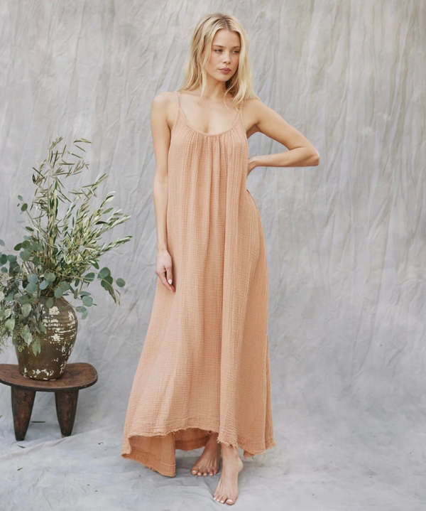 9Seed Tulum Cotton Gauze Maxi Dress - Latte | Garmentory