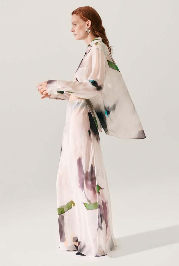 Silk Laundry Chiffon Long Bias Cut Skirt - Phosphate Silk Laundry Chiffon Long Bias Cut Skirt - Phosphate