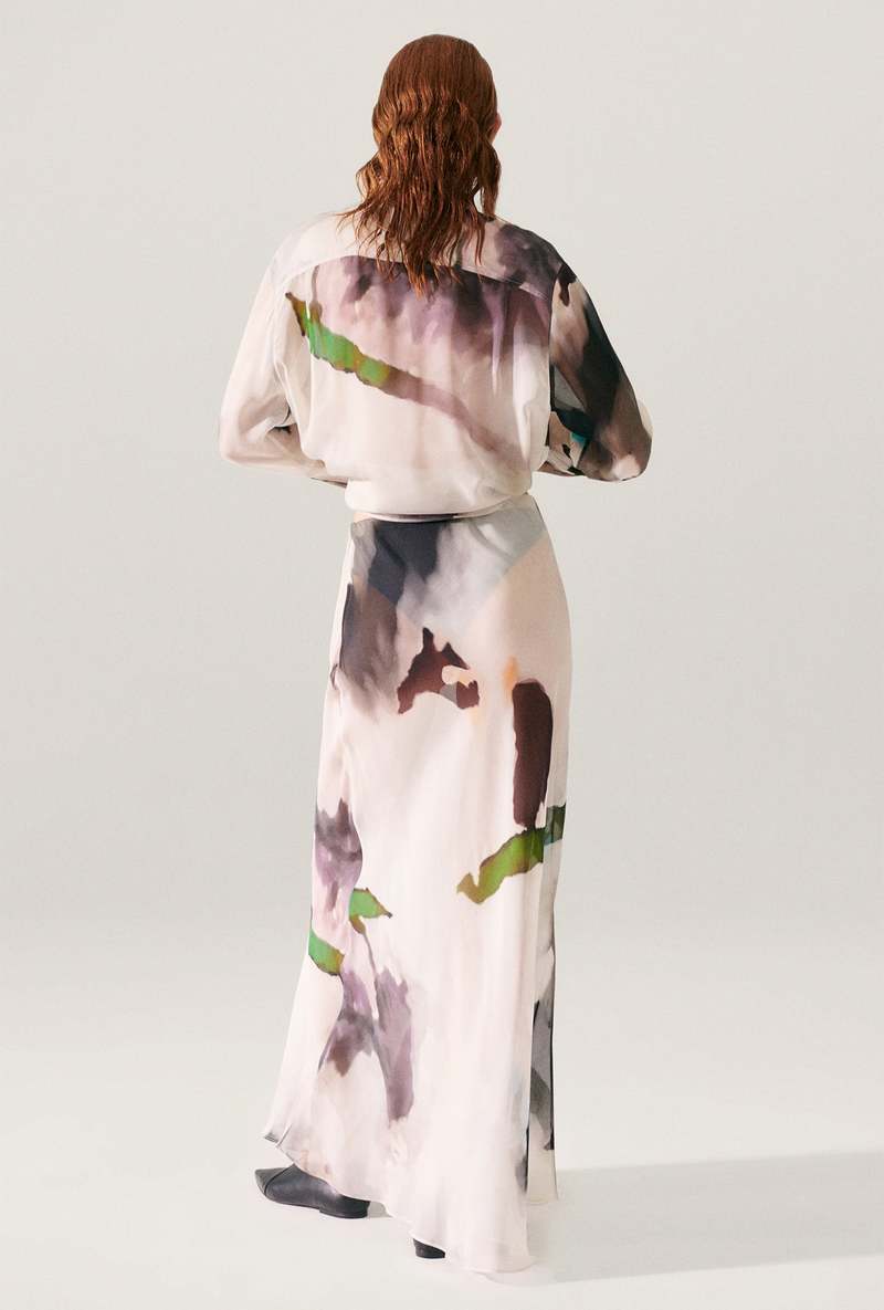 Silk Laundry Chiffon Long Bias Cut Skirt - Phosphate