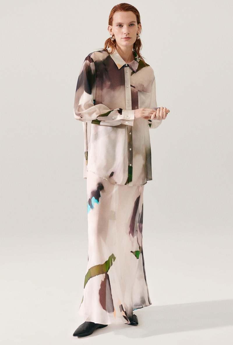 Silk Laundry Chiffon Long Bias Cut Skirt - Phosphate