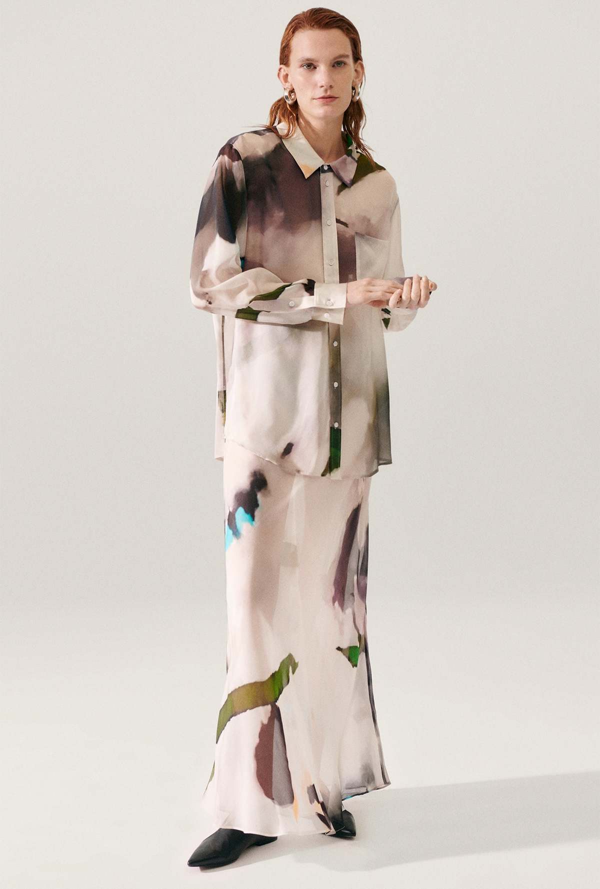 Silk Laundry Chiffon Long Bias Cut Skirt - Phosphate - Image 4 of 5