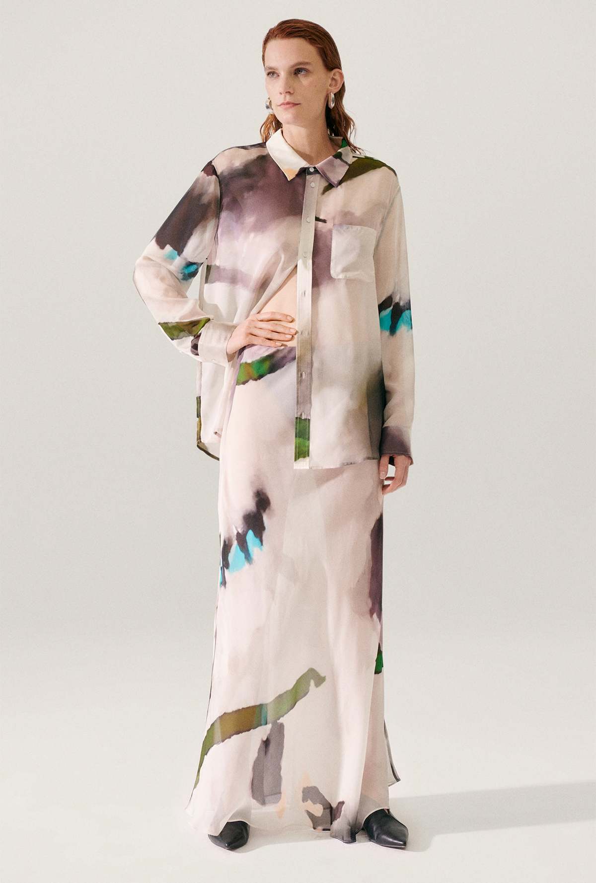 Silk Laundry Chiffon Long Bias Cut Skirt - Phosphate - Image 5 of 5