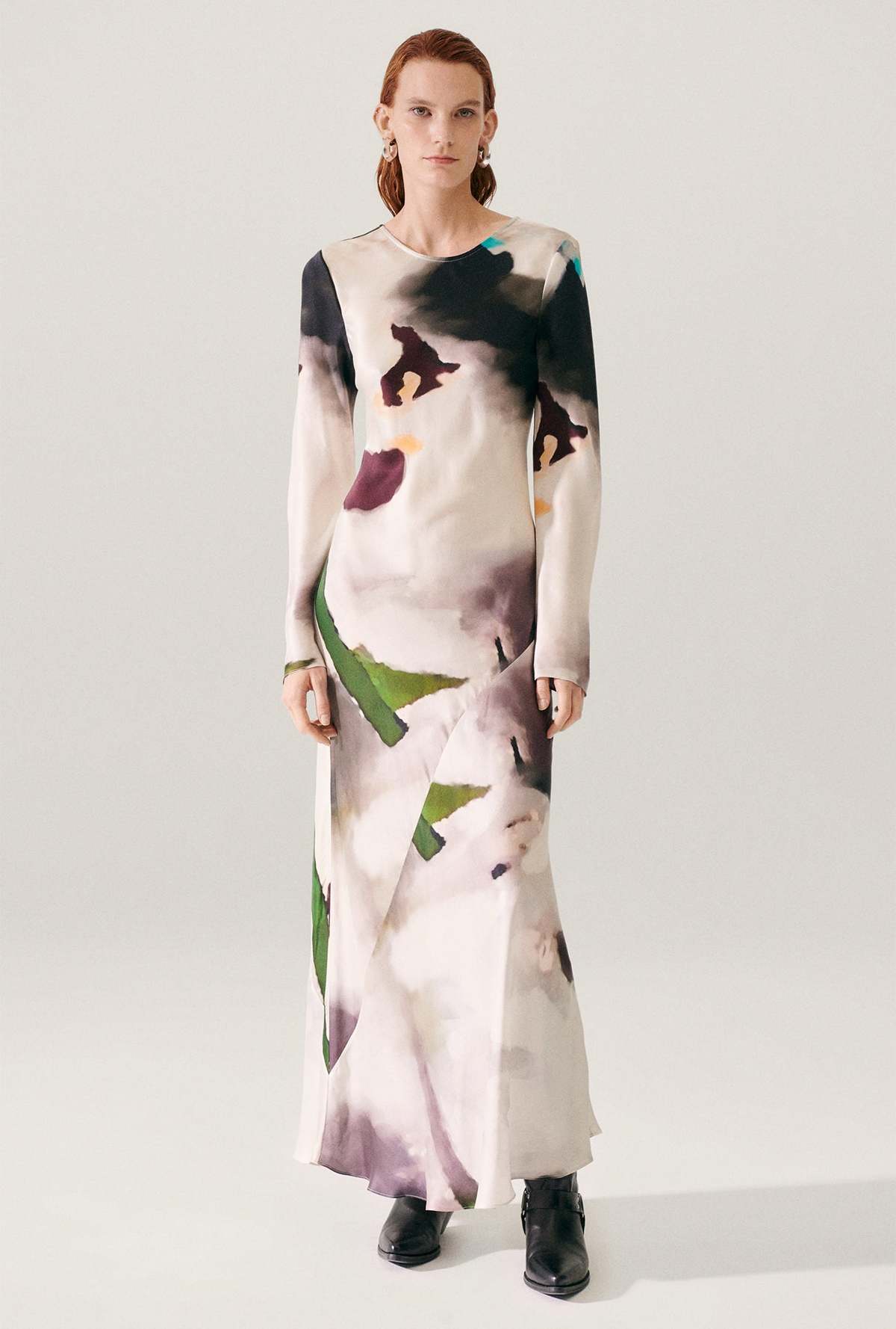 Silk Laundry Full Sleeve Bias Dress - Phosphate - Image 1 of 5