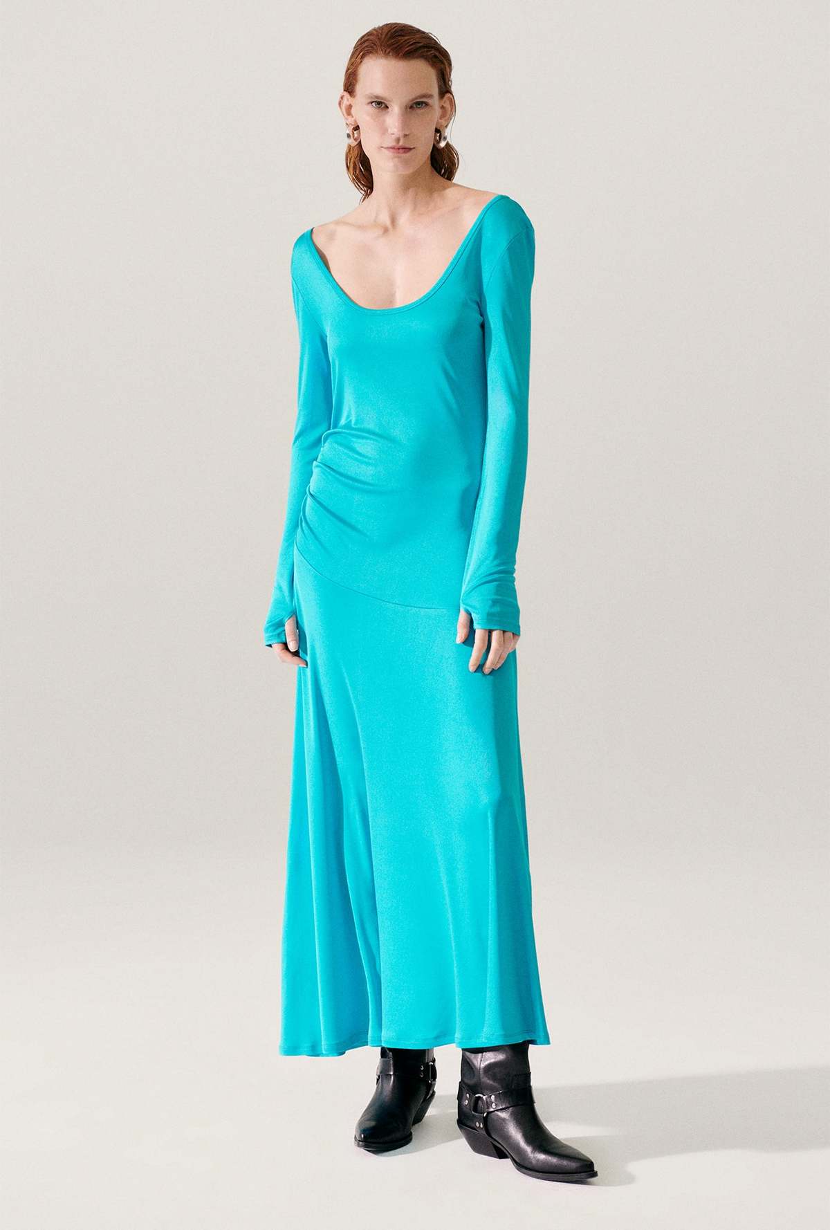 Silk Laundry Jersey Long Sleeve Dress - Oxygen - Image 1 of 5