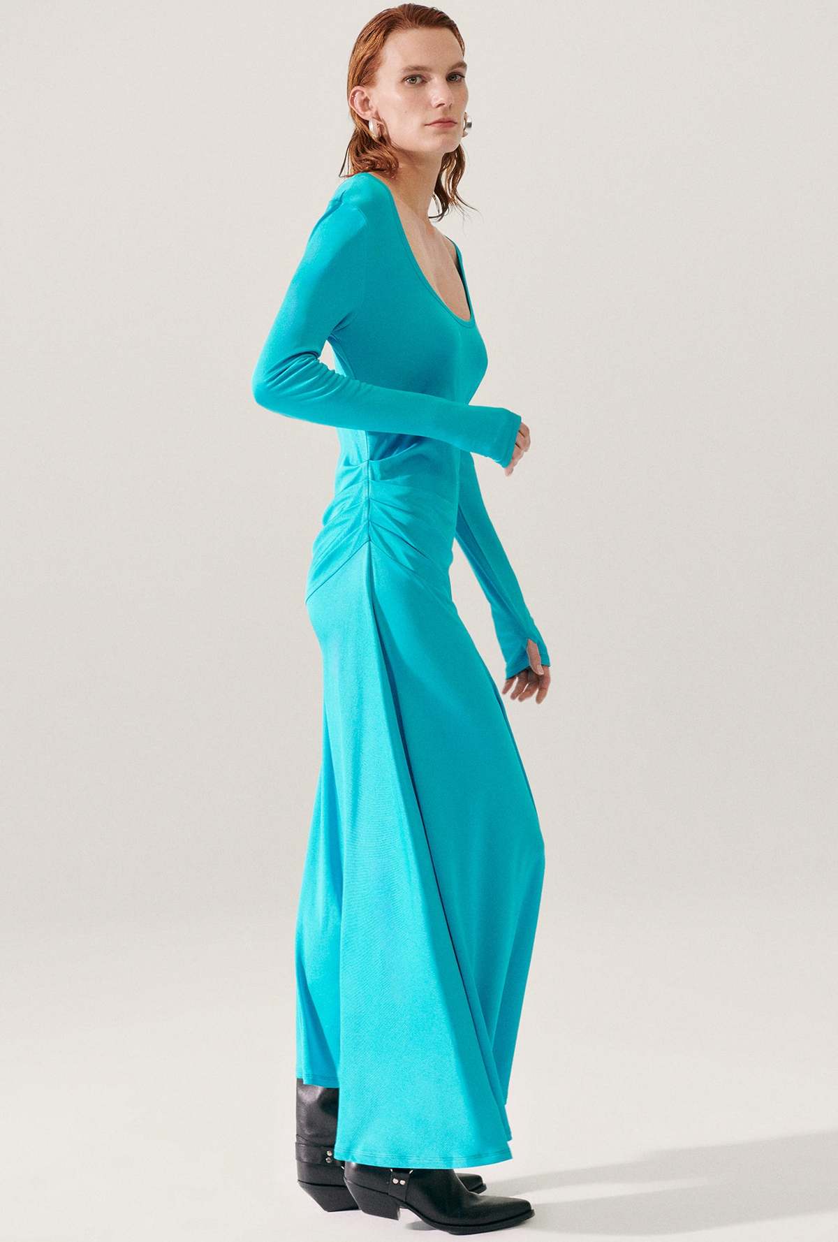 Silk Laundry Jersey Long Sleeve Dress - Oxygen - Image 4 of 5