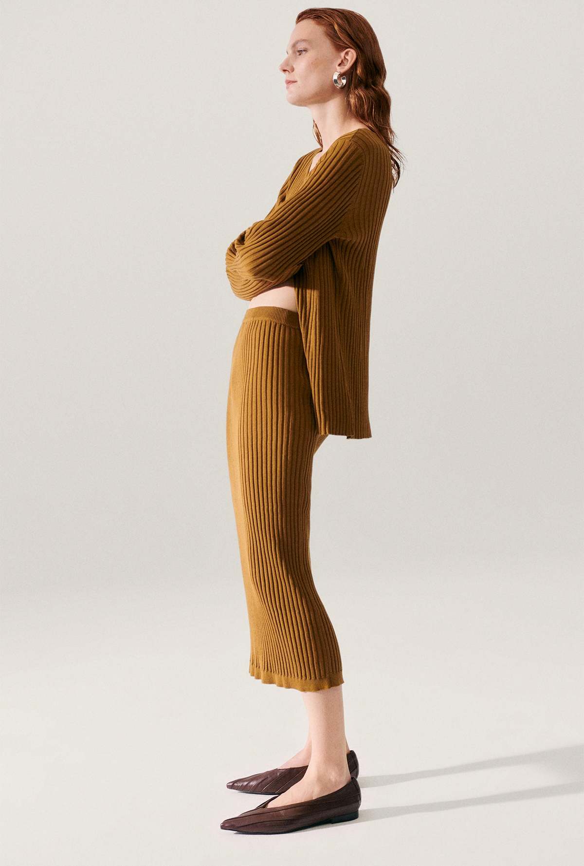 Silk Laundry Ribbed Straight Skirt - Drought - Image 1 of 5