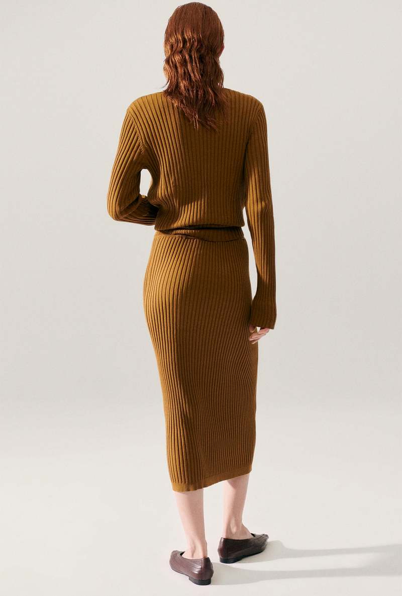 Silk Laundry Ribbed Straight Skirt - Drought