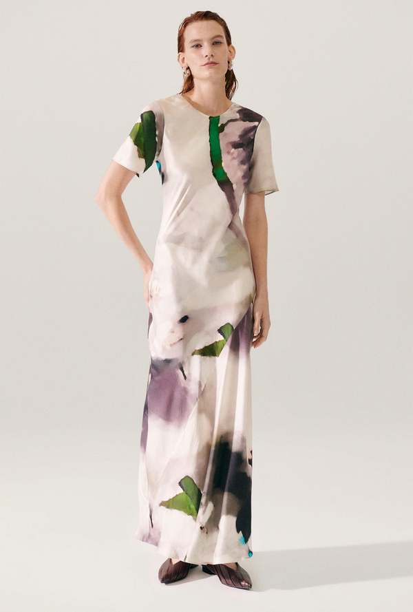 Silk Laundry Short Sleeve Bias Dress - Phosphate