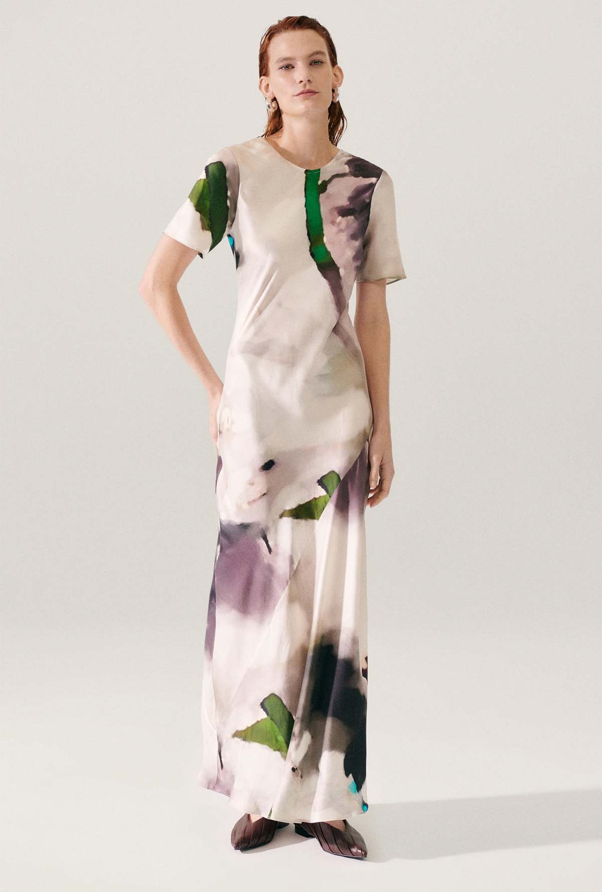 Silk Laundry Short Sleeve Bias Dress - Phosphate - Image 1 of 4