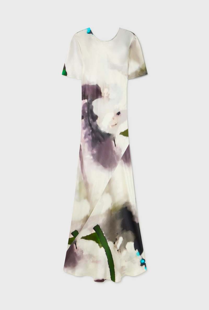 Silk Laundry Short Sleeve Bias Dress - Phosphate