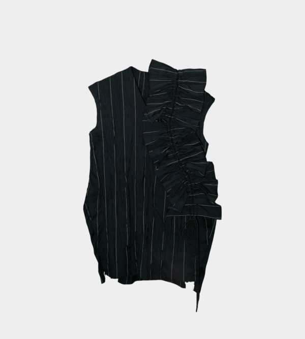 UJOH Pinstripe Frill Pullover - Navy