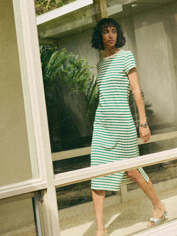 slim fit dress slacks Green Striped Casual T-Shirt Dress – Activewear Well main image 0