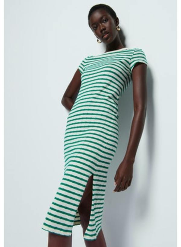 Nation Ltd Ingrid Shrunken T-Shirt Dress - Verdant Green Stripe | Garmentory