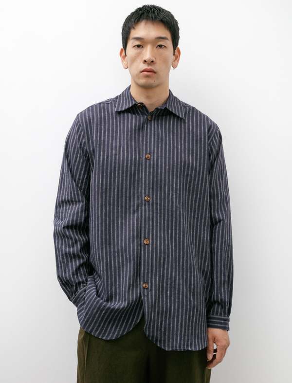 Frank Leder Striped Cotton Linen Shirt - White/Blue | Garmentory