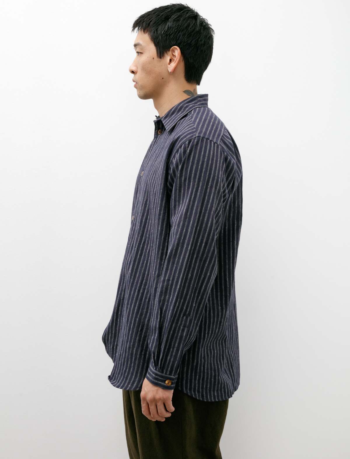 Frank Leder Striped Cotton Linen Shirt - White/Blue | Garmentory
