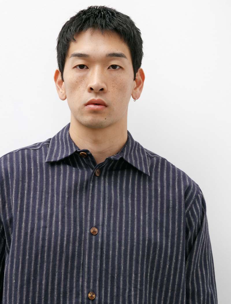 トップス FRANK LEDER-Stripe Linen shirts Frank Leder Striped Cotton Linen Shirt - White/Blue | Garmentory