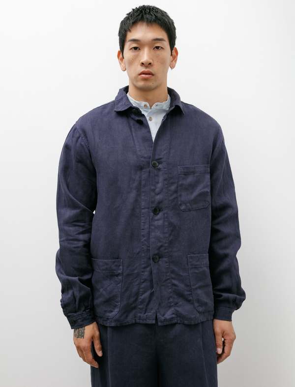 Frank Leder Washed and Piece Dyed Linen Jacket - Blue