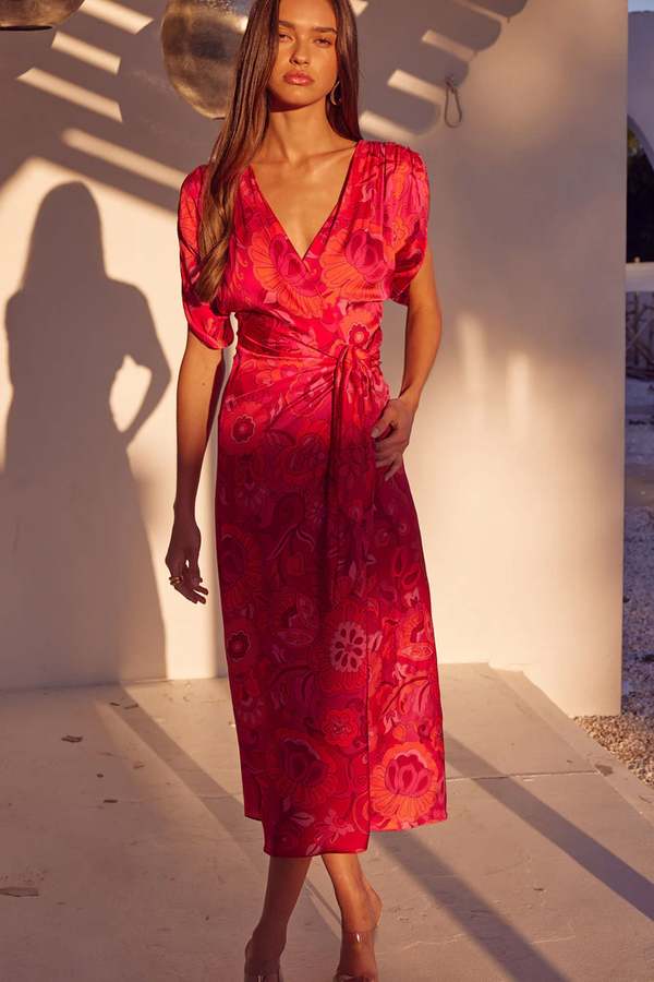 misa los angeles red dress Misa Los Angeles $359 Red Ruffle Kamyla Dress NWT Large