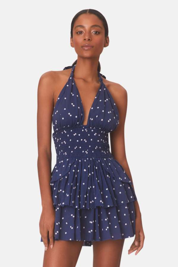 LoveShackFancy Deanna Halter Mini Dress - Navy Nightfall | Garmentory