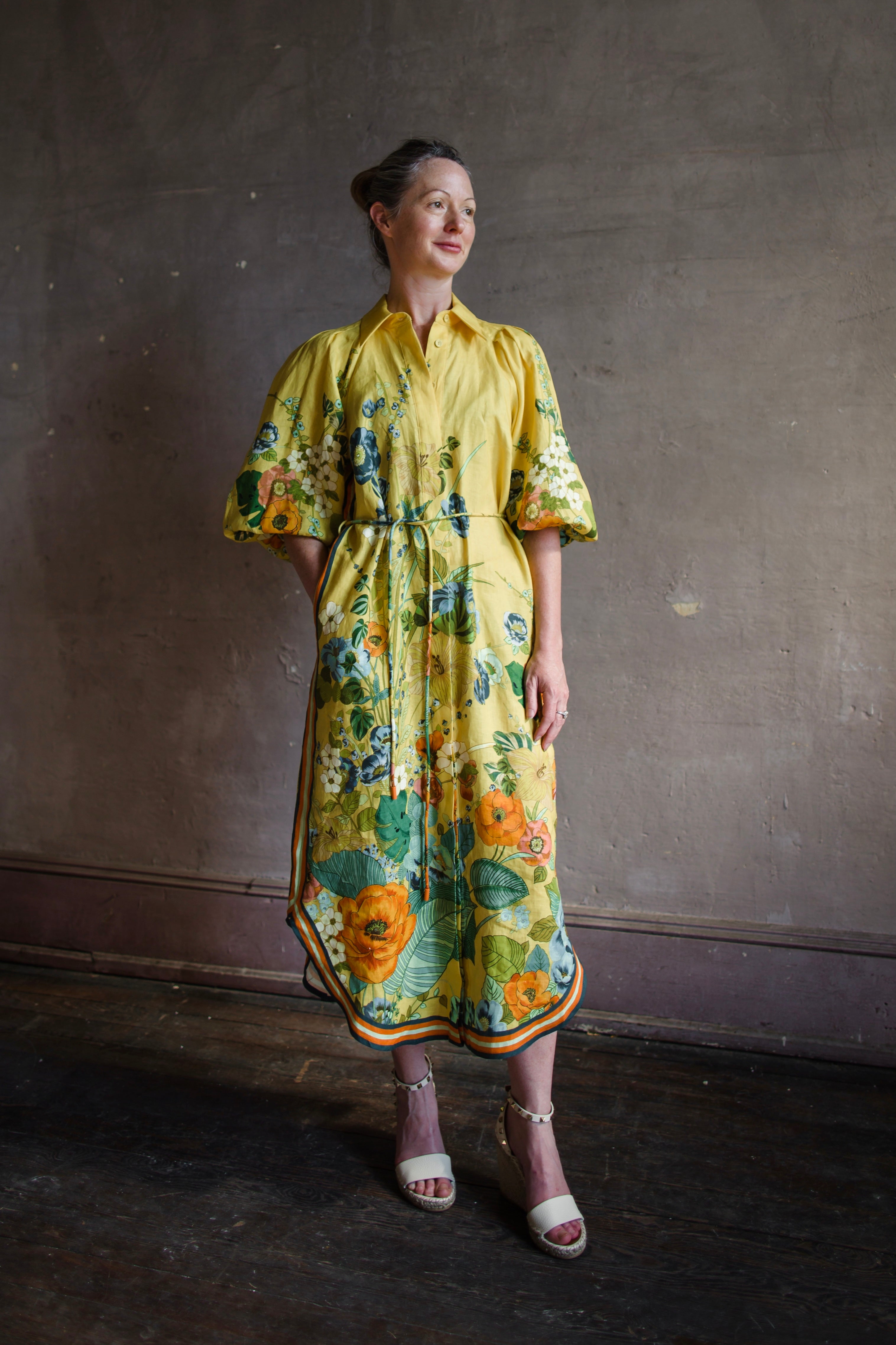 knee length dresses for ladies Alemais Cresida Shirtdress Yellow Floral Size AU 16