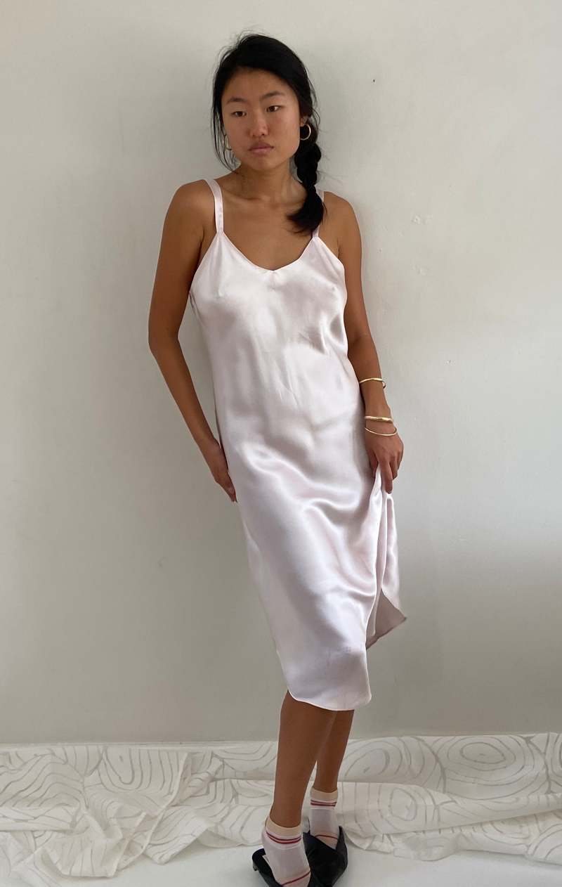 Vintage 90s silk charmeuse midi slip dress - blush pink on Garmentory Vintage 90s silk charmeuse midi slip dress - blush pink on Garmentory