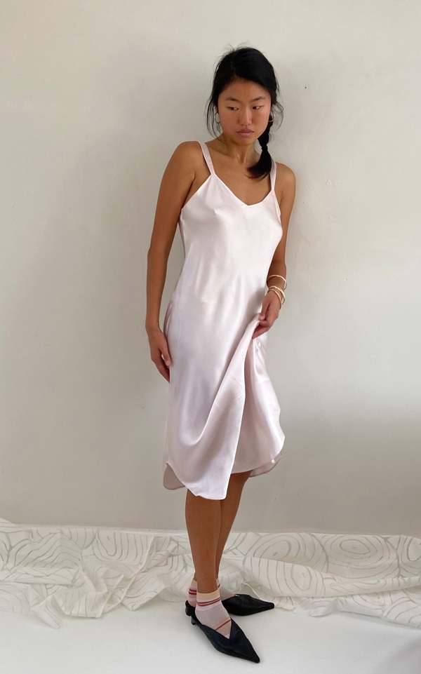 Vintage 90s silk charmeuse midi slip dress - blush pink | Garmentory