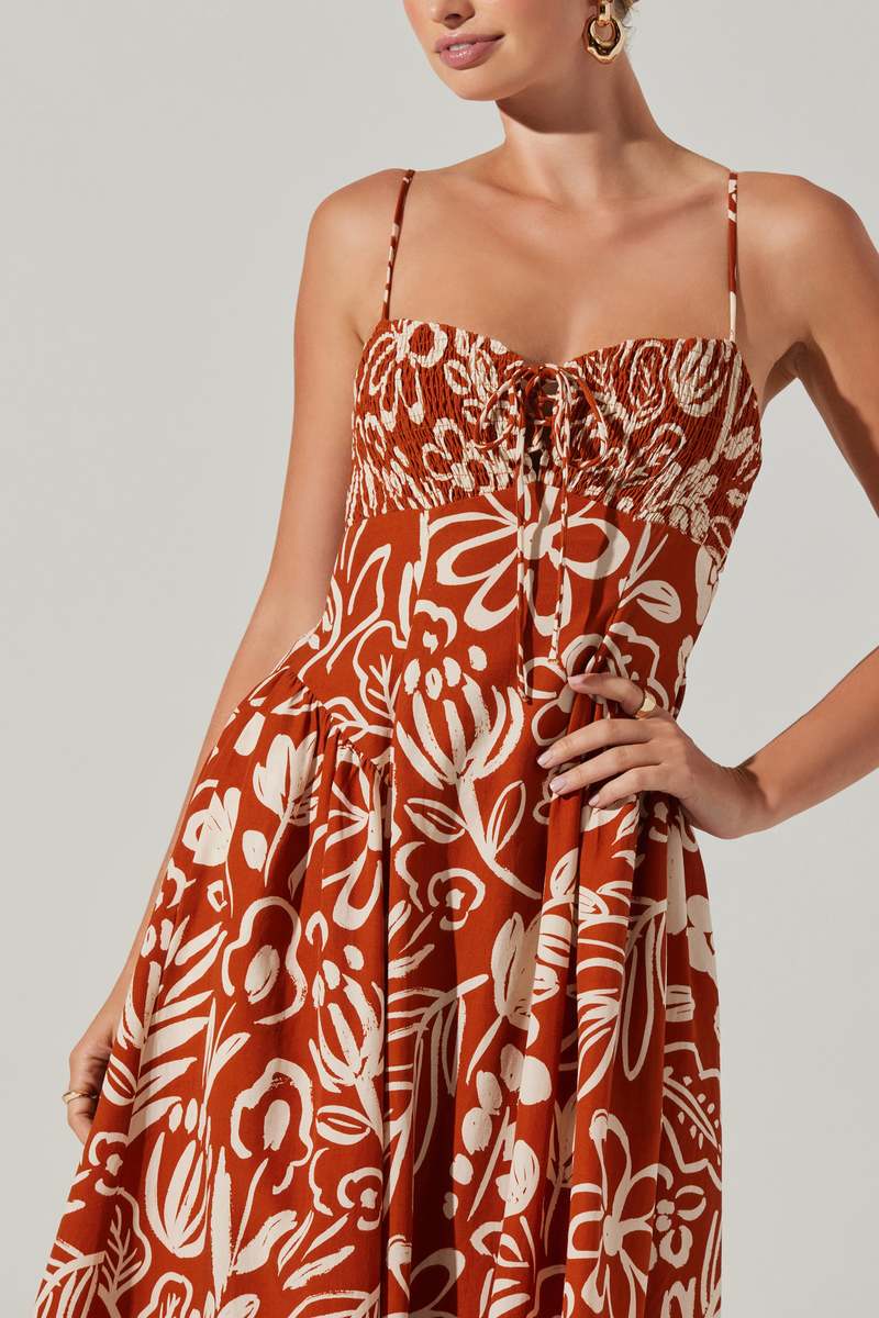 ASTR The Label Sarai Dress - Rust/Cream Floral | Garmentory