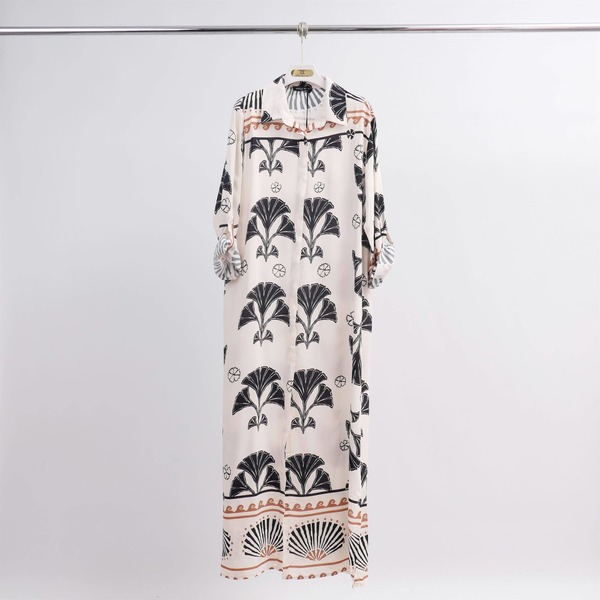 Cecile Wang Patterned Long Shirt Dress - Beige | Garmentory
