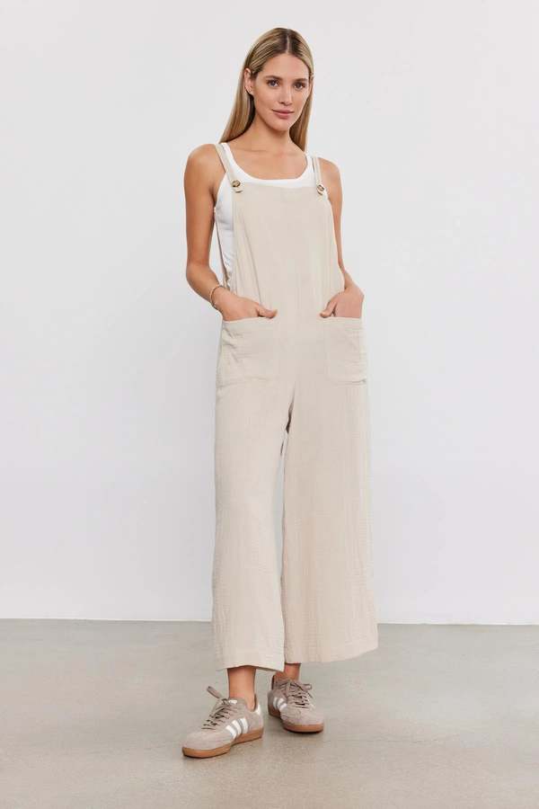 VERY J Sleeveless Double Gauze Overalls with Pockets main image 1