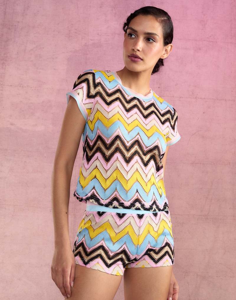 Cynthia Rowley Zigzag Knit Shorts - Yellow Multi