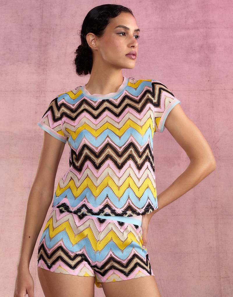 Cynthia Rowley Zigzag Knit Shorts - Yellow Multi