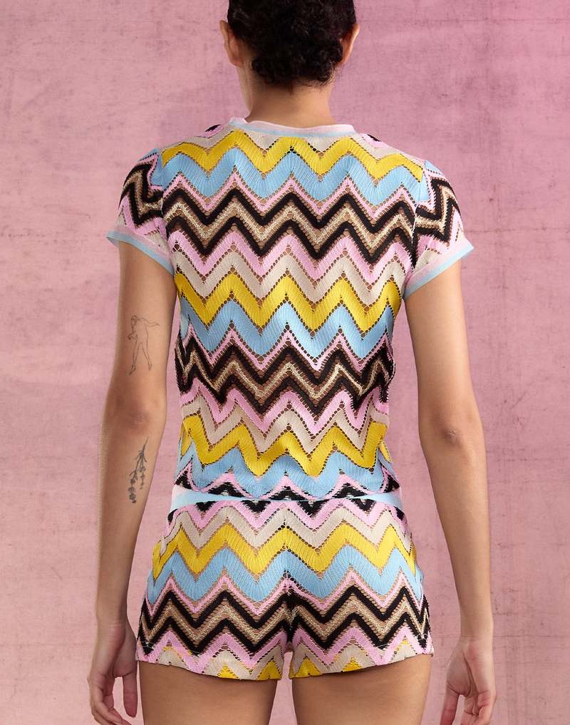 Cynthia Rowley Zigzag Knit Shorts - Yellow Multi