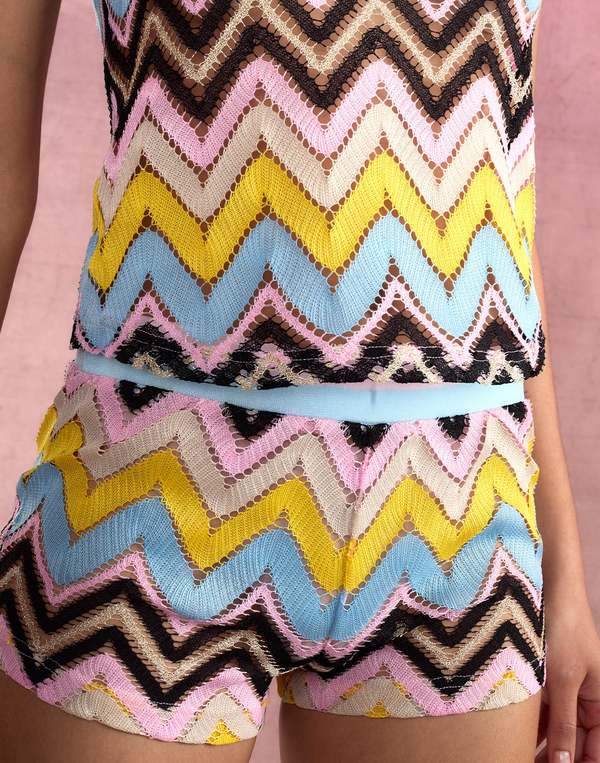 Cynthia Rowley Zigzag Knit Shorts - Yellow Multi
