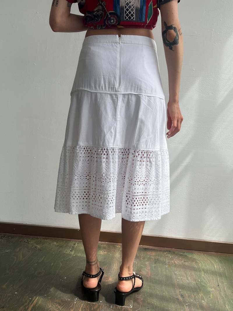 Vintage Cotton Tiered Eyelet Skirt - Bright White