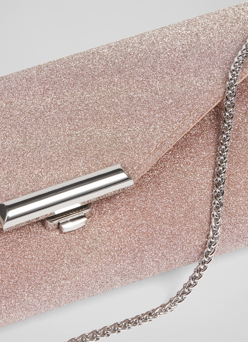 LK Bennett Lucille Fine Glitter Clutch Bag - Rose
