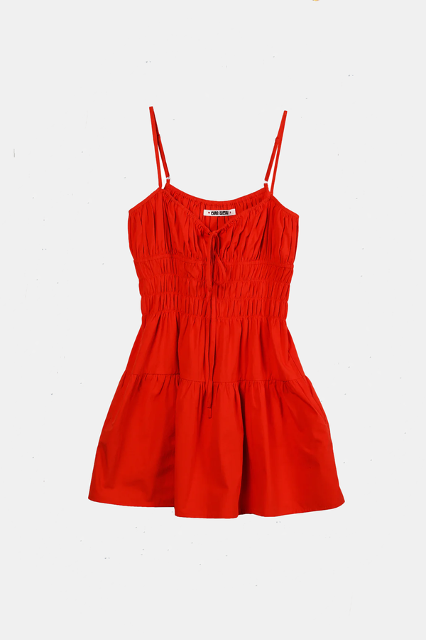 strapless open back dress Haven White and Red Sun Halter Mini Dress