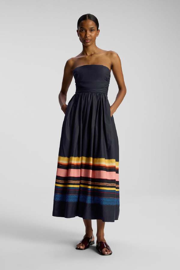 knee length dresses for ladies Strapless A-Line Midi Dress with Deep V-Neck Wedding Guest Dress main image 0