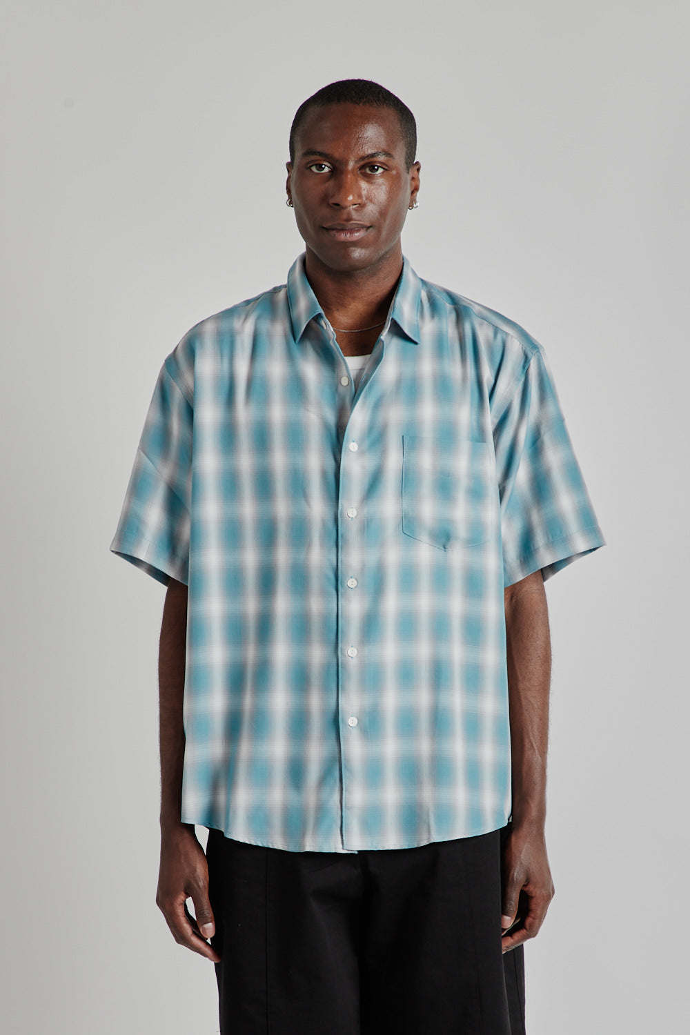 FRIZMWORKS Ombre Check Relaxed Half Shirt - Mint | Garmentory