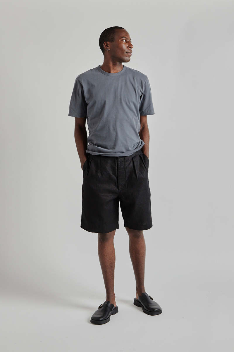 パンツ SUNFLOWER Pleated Linen Short - Black 46 SUNFLOWER Pleated Linen Shorts Sunflower