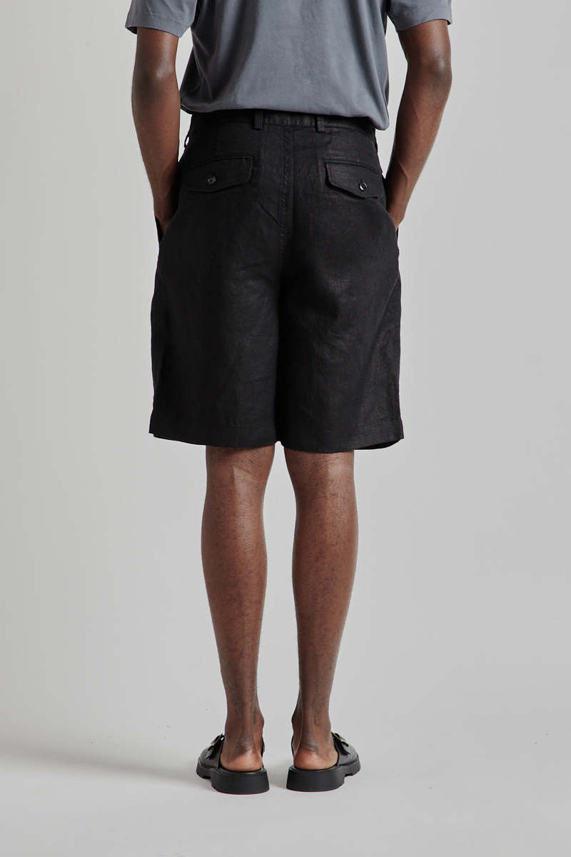 Sunflower Pleated Linen Short - Black | Garmentory