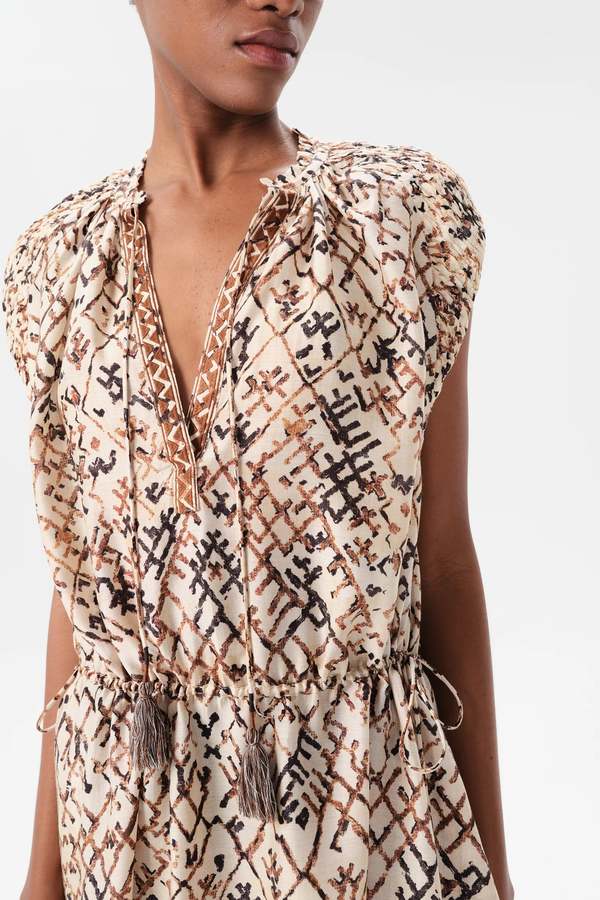 Maria Cher Lafinur Grace Short Dress - Ethnic Tobacco