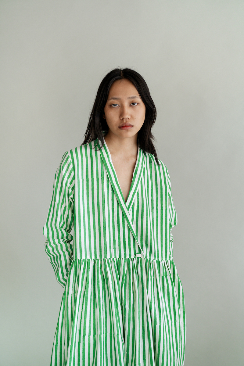 Runaway Bicycle SASHA Dress - GREEN STRIPE