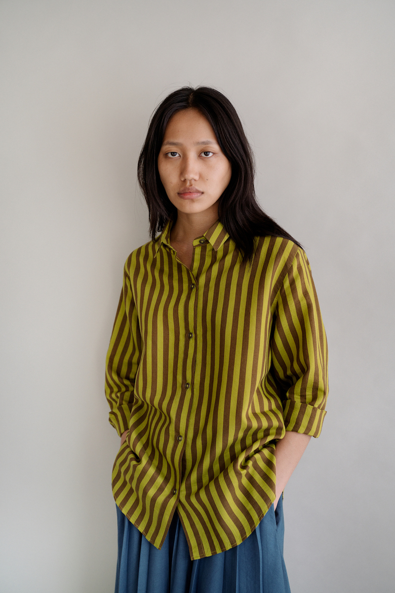 Runaway Bicycle VITI Shirt - GREEN BROWN STRIPES