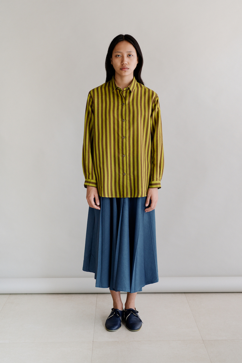 Runaway Bicycle VITI Shirt - GREEN BROWN STRIPES