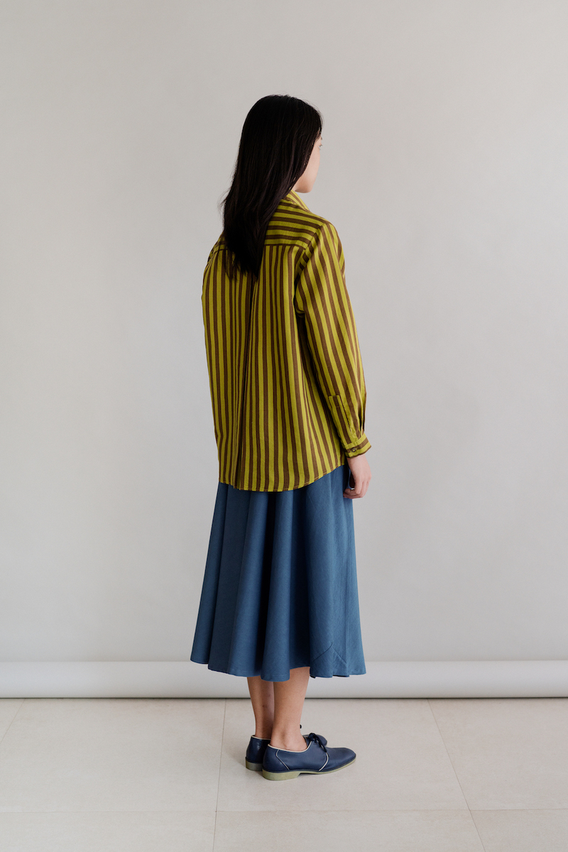 Runaway Bicycle VITI Shirt - GREEN BROWN STRIPES
