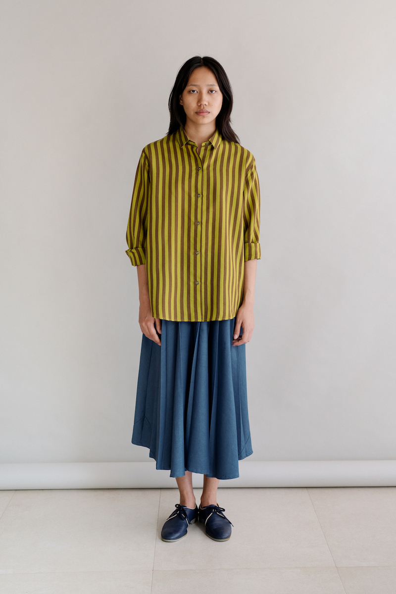 Runaway Bicycle VITI Shirt - GREEN BROWN STRIPES