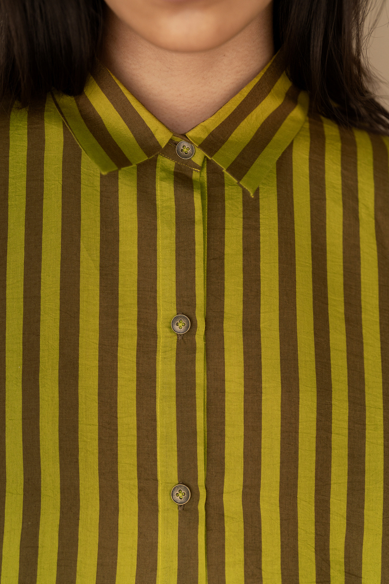 Runaway Bicycle VITI Shirt - GREEN BROWN STRIPES